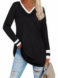Black V Neck Long Sleeve Tee Women Plus Size S Lightweight Jersey Top by Deal US