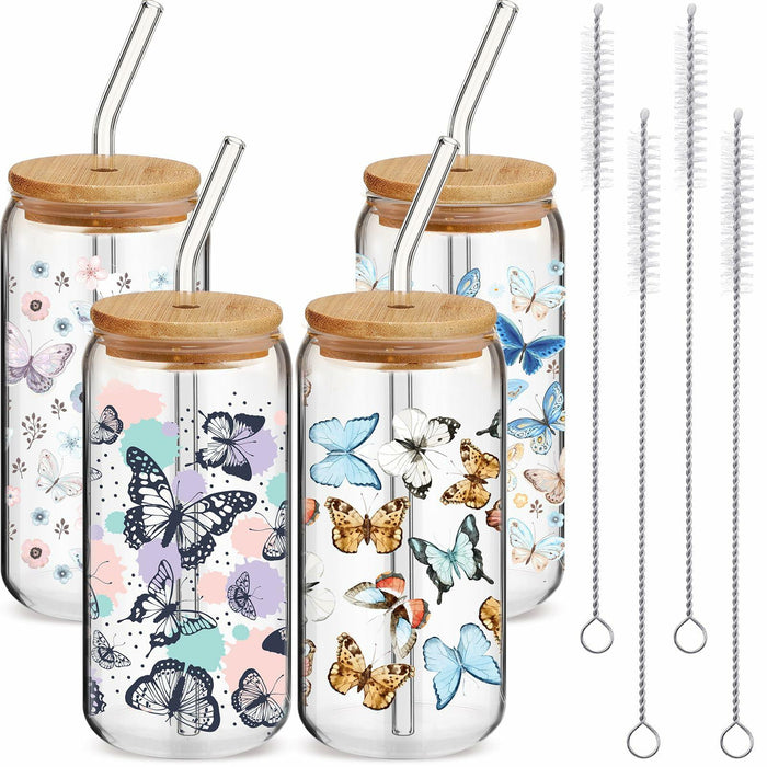 Cunhill 4pc 16oz Iced Coffee Glasses Set Pumpkin Bamboo Lid & Straw by Deal US
