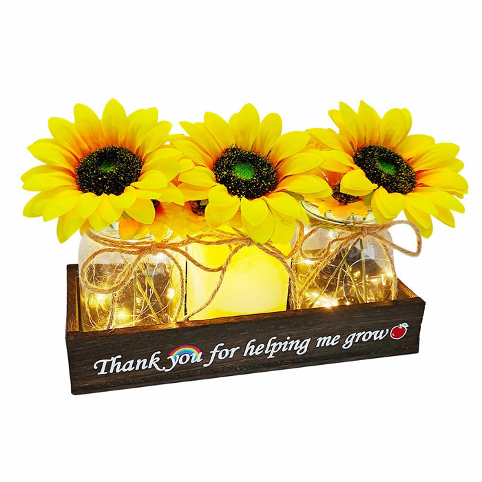 Golden Mason Jar Centerpiece Wood Tray Sunflowers Teacher Appreciation Gift by Deal US