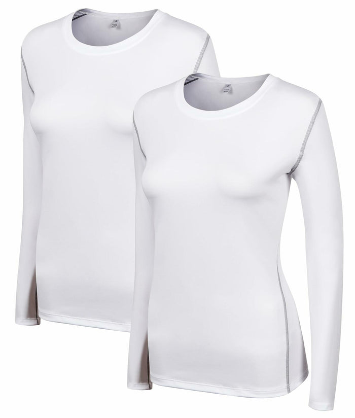 WANAYOU Women's Compression Shirt Long Sleeve Dry Fit White 2 Pack Size L by Deal US