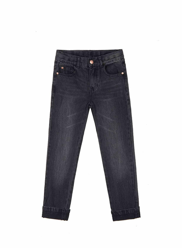 Bienzoe Boys Adjustable Waist Black Ripped Slim Denim Jeans Size 6 by Deal US