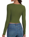 Artfish Women's Ribbed V Neck Crop Top Long Sleeve Slim Fit Olive Green L by Deal US