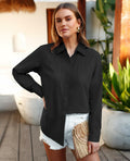 Siliteelon Women's Linen Button Down Shirt Black Long Sleeve Casual Size 2XL by Deal US