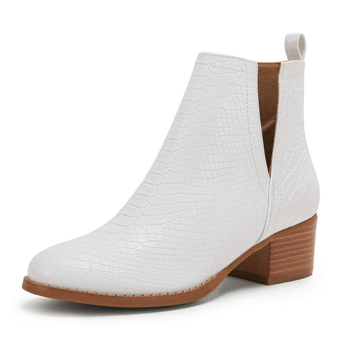 LAICIGO Womens Ankle Boots Slip-On Snakeskin Chunky Stacked Low Heel by Deal US