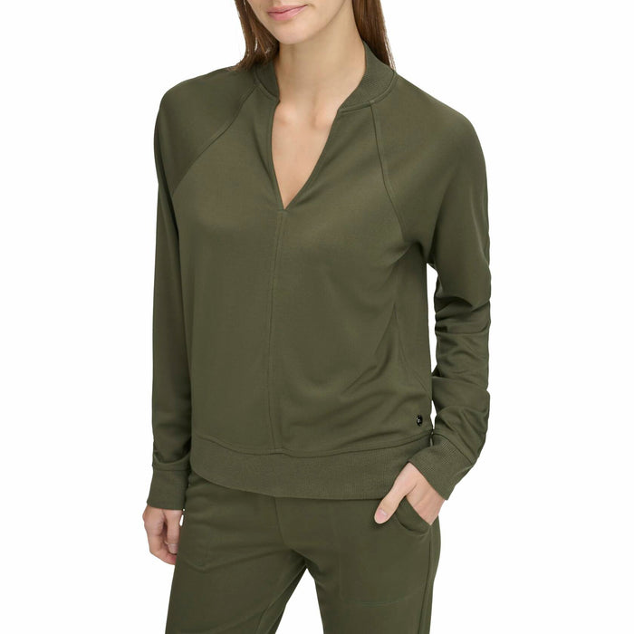 Andrew Marc Sport Women's V-Neck Long Sleeve Jersey Pullover Green Size S by Deal US