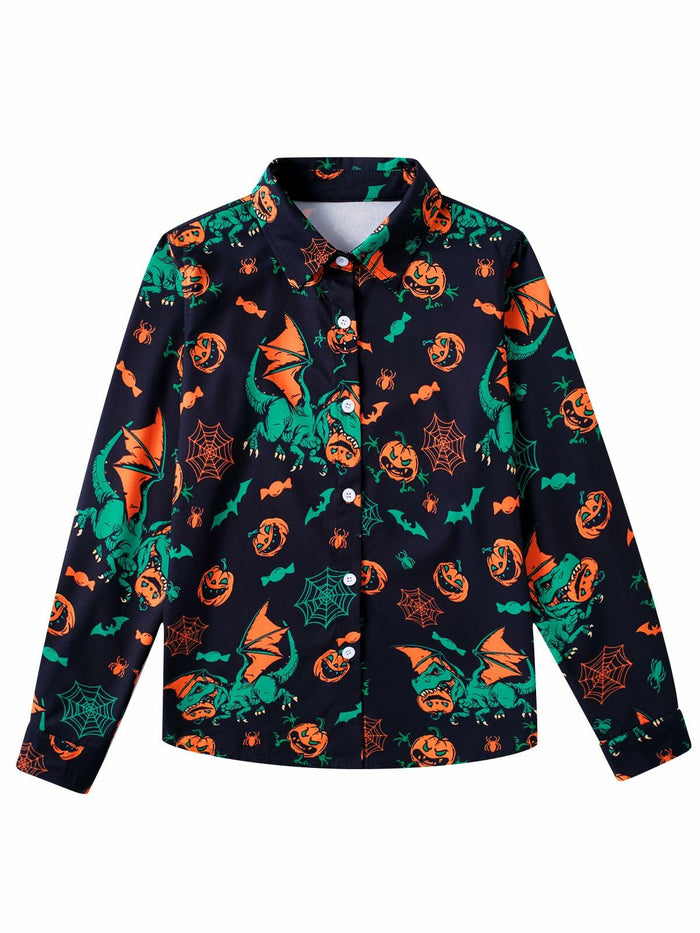 Halloween Dinosaur Shirt Boys 11-12 Long Sleeve Pumpkin Button Up by Deal US