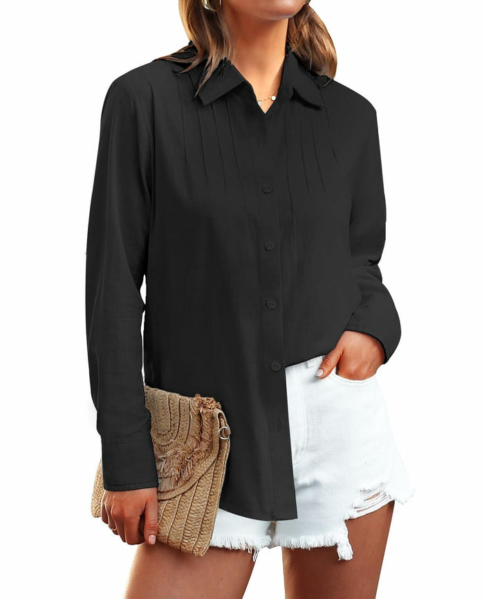 Siliteelon Women's Linen Button Down Shirt Black Long Sleeve Casual Size 2XL by Deal US