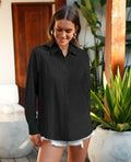 Siliteelon Women's Linen Button Down Shirt Black Long Sleeve Casual Size 2XL by Deal US