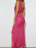 Eliacher Women's Sleeveless Sequin Maxi Dress Pink US 12-14 Elegant Style by Deal US