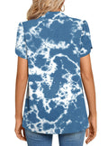Aodemo Women's Blue Tie Dye Chiffon Blouse V Neck Short Sleeve Size XL by Deal US