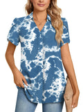 Aodemo Women's Blue Tie Dye Chiffon Blouse V Neck Short Sleeve Size XL by Deal US