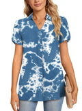 Aodemo Women's Blue Tie Dye Chiffon Blouse V Neck Short Sleeve Size XL by Deal US
