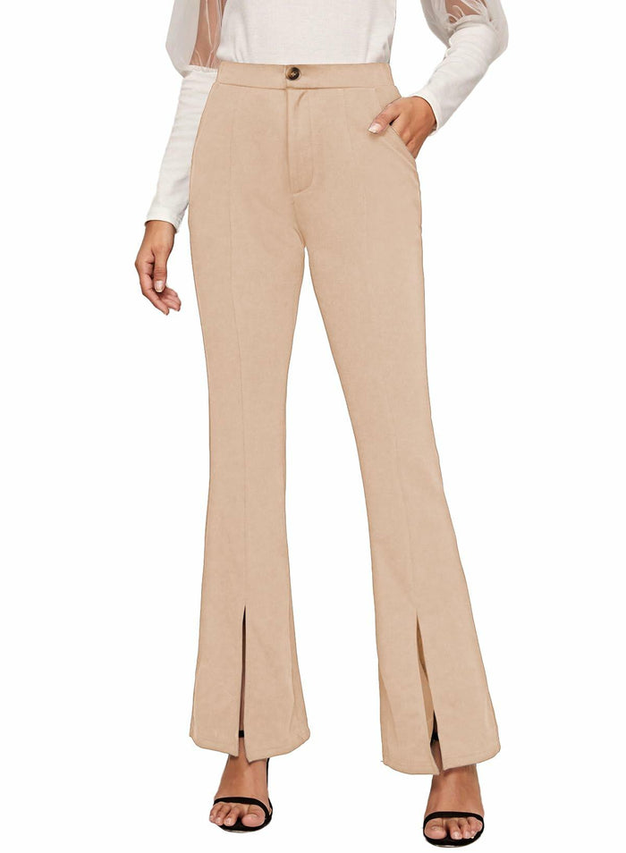 EVALESS Womens Flared Dress Pants Beige XL Slim High Waisted Pockets by Deal US