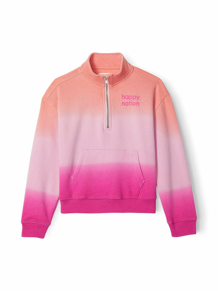 Happy Nation Fleece Quarter Zip Sweatshirt Pink Gradient Cozy Warm Size Small+ by Deal US
