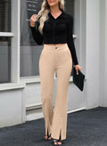 EVALESS Womens Flared Dress Pants Beige XL Slim High Waisted Pockets by Deal US