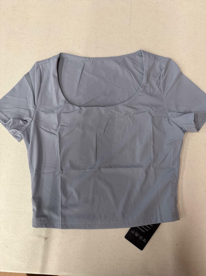 LOMON Women's Slim Fit Scoop Neck T-Shirt Gray Blue Size M by Deal US