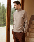 Kallspin Men's Wool Blend Cable-Knit Turtle Neck Sweater Coffee Size L by Deal US