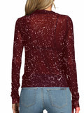 Rooscier Women's Sheer Mesh Mock Neck Long Sleeve Slim Fit Top Red Size M by Deal US