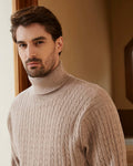 Kallspin Men's Wool Blend Cable-Knit Turtle Neck Sweater Coffee Size L by Deal US