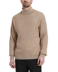 Kallspin Men's Wool Blend Cable-Knit Turtle Neck Sweater Coffee Size L by Deal US
