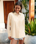 Siliteelon Linen Button Down Shirt Women L Beige Casual Long Sleeve Summer Top by Deal US