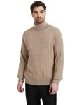 Kallspin Men's Wool Blend Cable-Knit Turtle Neck Sweater Coffee Size L by Deal US