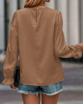 PRETTYGARDEN Ladies Blouse Khaki Pleated Ruffle Sleeve Size S by Deal US