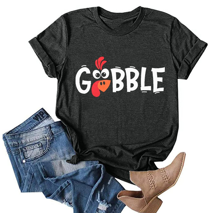 Thanksgiving Shirt Women M Gobble Gobble Pumpkin Turkey Graphic Tee by Deal US