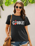 Thanksgiving Shirt Women M Gobble Gobble Pumpkin Turkey Graphic Tee by Deal US