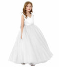 JISISANG White Satin Tulle Bow-Knot Flower Girl Dress Size 04 by Deal US