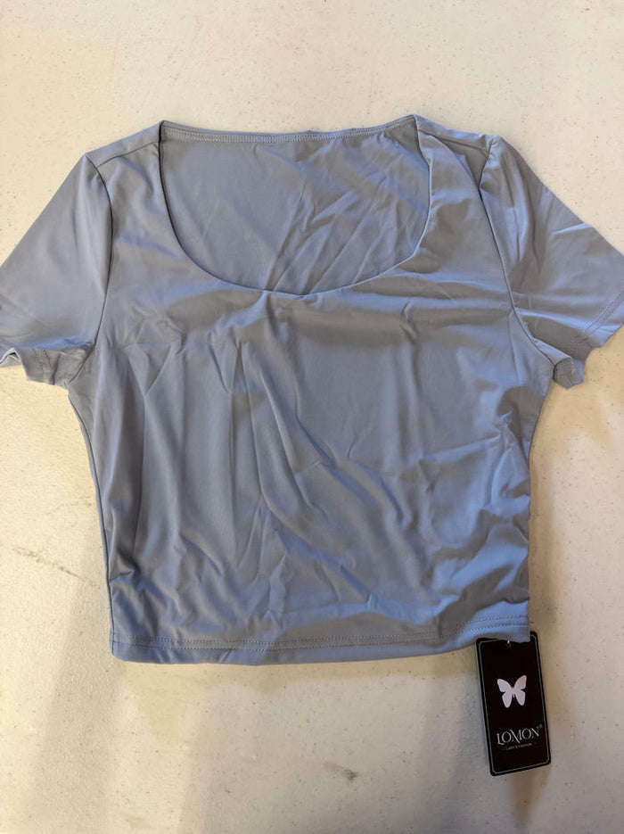 LOMON Women's Scoop Neck Short Sleeve T-Shirt Gray Blue Size S by Deal US