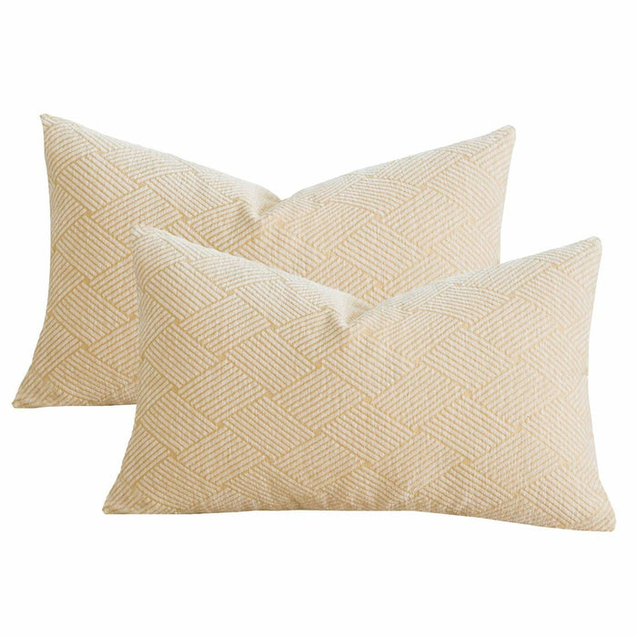 GEGELICA 2-Pack Beige Chenille Pillow Covers 12x20in Soft Modern Boho Throw by Deal US