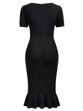 AISIZE Women's Vintage V-Neck Ruffle Slit Bodycon Dress Black Size L by Deal US