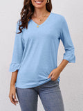 Syellowafter Womens Coral V Neck 3/4 Sleeve Casual Loose Fit Top Size M by Deal US