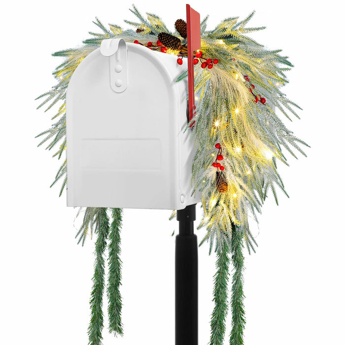 Chuangdi 36" Prelit Christmas Mailbox Swag Wreath with Pine Cones & Red Berries by Deal US