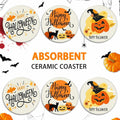 Bribay Halloween Pumpkin Cat Coasters Set of 6 Ceramic Stone Mat Cork Base by Deal US