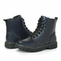 firelli Kids Ankle Boots Navy Side Zipper Lace Up Combat Boots Size 1 US by Deal US