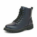 firelli Kids Ankle Boots Navy Side Zipper Lace Up Combat Boots Size 1 US by Deal US