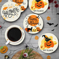 Bribay Halloween Pumpkin Cat Coasters Set of 6 Ceramic Stone Mat Cork Base by Deal US