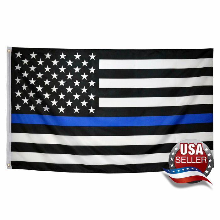 Eugenys Thin Blue Line American Flag 3x5 Ft Black White Blue Durable Grommets by Deal US