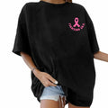 Pingyongchang Breast Cancer Awareness Oversize T-Shirt Women Black L Graphic Top by Deal US