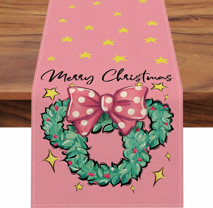 Seliem Christmas Wreath Table Runner Colorful Burlap 13x36 Inch Xmas Decor by Deal US