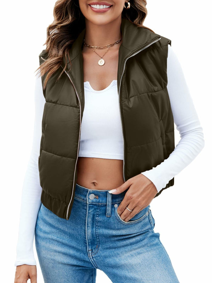 Fisoew Womens Faux Leather Puffer Vest Sleeveless Zip Up Black - Size S by Deal US