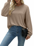 Nfsion Womens Ribbed Long Sleeve Crewneck Soft Top Khaki Size S by Deal US