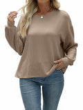 Nfsion Womens Ribbed Long Sleeve Crewneck Soft Top Khaki Size S by Deal US