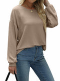 Nfsion Womens Ribbed Long Sleeve Crewneck Soft Top Khaki Size S by Deal US