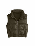 Fisoew Womens Faux Leather Puffer Vest Sleeveless Zip Up Black - Size S by Deal US