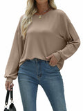 Nfsion Womens Ribbed Long Sleeve Crewneck Soft Top Khaki Size S by Deal US