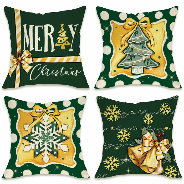 Fahrendom 4-Pack 16x16 Red Green Xmas Tree Snowflake Outdoor Pillow Covers by Deal US