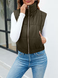 Fisoew Womens Faux Leather Puffer Vest Sleeveless Zip Up Black - Size S by Deal US
